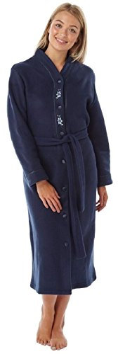 Calda e morbida vestaglia in pile a maniche lunghe, con bottoni e tasche, da donna Blu scuro 56