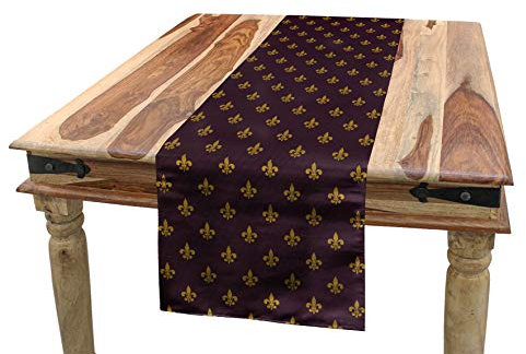 ABAKUHAUS Fleur De Lis Tischläufer, Königliche Muster, Esszimmer Küche Rechteckiger Dekorativer Tischläufer, 40 x 225 cm, Gelb