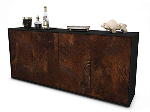 Stil.Zeit Sideboard Elana, Korpus anthrazit matt, Front Industrie-Design Rost (180x79x35cm) Push-to-Open Technik