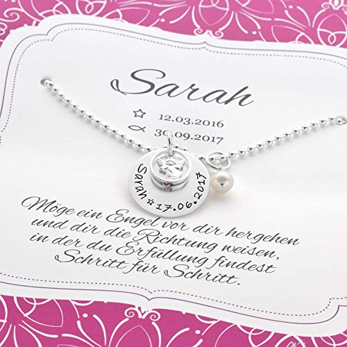 Taufgeschenk Taufkette Mädchen Taufring personalisiert GESEGNET ENGEL mit Geschenkkarton Geschenkbox Schmuckbox Silber Schutzengel Gravur Name Datum