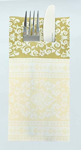 Mank Besteckservietten aus Airlaid 40 cm x 40 cm 1/8 Falz | mit Besteckschlitz für Gastronomie und Feiern | 75 Stück | Pascal (Gold-Creme)