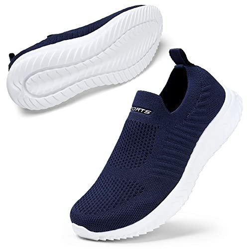 STQ Damen Slip on Schuhe Atmungsaktiv Bequem Mesh Leichte Turnschuhe Memory Foam Sneakers Dunkelblau 40 EU