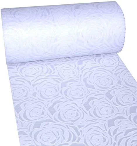 Dekoflor Tischband Tischläufer Tischdeko einzigartiges Rosen Design (Wasserfest, Lotuseffekt, samtige Oberfläche, 5 m Rolle, 30 cm Breite, 100% Nylon), Weiß