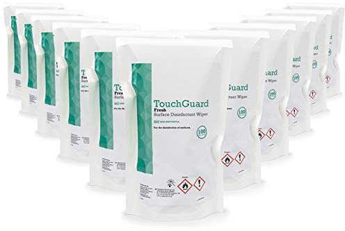 TouchGuard Fresh, Surface Disinfectant Wipes, Refill Bag, Multipack of 12 x 100, Total 1200 Wipes - Made in UK