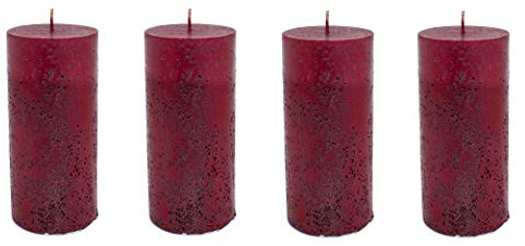DARO DEKO Kerze mit Schimmer - 7 x 15 cm Rot - 4 Stück