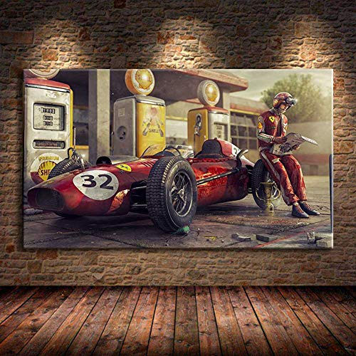 JLFDHR Toile Tableau 60x90cm sans Cadre Affiche de Voiture Vintage Ferraris Classique Course F1 Voiture de Course oeuvre Mur Art Photo Peinture pour la Maison Salon décor
