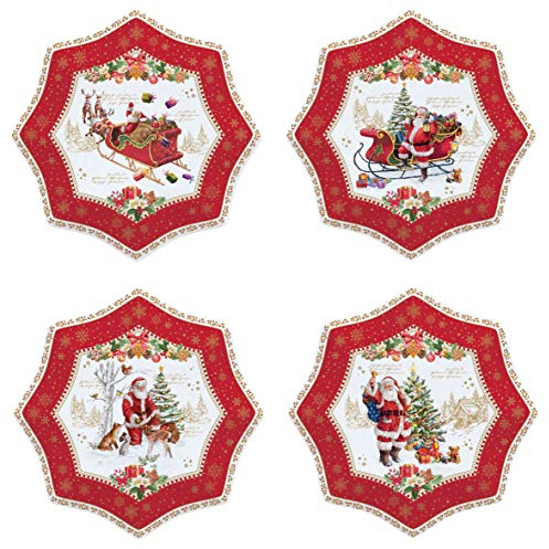 EASY LIFE Lot de 4 assiettes en porcelaine 16 cm avec Père Noël CHME1002