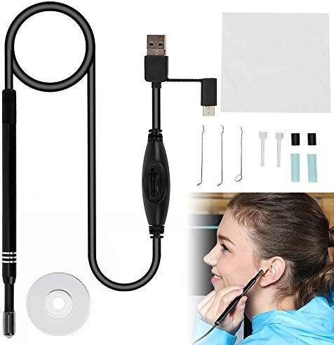 5.5mm Otoscope Oreille Endoscope, 1080P HD 3 en 1 Caméra d'oreille Outil de Nettoyage, cuillères d'oreille WIFI sans Fil Visibles, avec 6 LED Réglables, convient Android