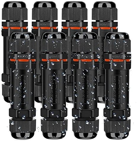 Connettore per cavi impermeabile IP68, manicotto di collegamento per cavo da terra, scatola di collegamento a 3 poli per diametro cavo 3-12 mm, scatola di derivazione esterna impermeabile, 8 pezzi
