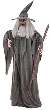 EUROPALMS Halloween Figur Zauberer, animiert 190cm | Animierte Standfigur mittelalterlicher Magier