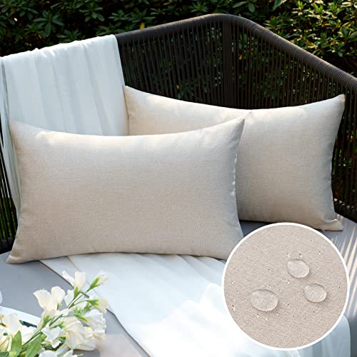EMEMA Kissenbezug Outdoor Wasserdicht Sofakissen Wasserfest Dekokissen Kissenbezüge Dekorativ Kissen Kissenhülle aus Polyster für Garten Sofa Wohnzimmer Bett 2er Set 30x50 cm Beige