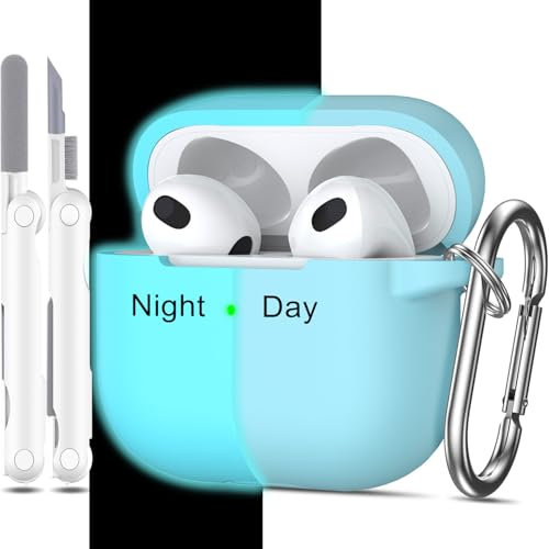 MHYALUDO Kompatibel mit AirPods 3 Generation Hülle 2021, Kompatibel mit AirPods 3 Case Cover, Weicher Silikonschutz Kompatibel mit AirPods 3 Case mit Schlüsselanhänger & Reinigungsset, Nachtleuchtend