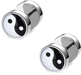 Ayoiow Ohrstecker Edelstahl Herren, Ohrschmuck für Herren Ohrringe Ohrstecker Rund mit Yin Yang Muster
