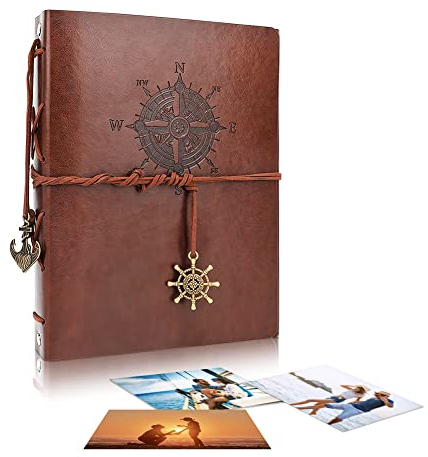Fotoalbum Lederalbum Selbstgestalten 21,5x17cm, EUBSWA Vintage Fotobuch mit 60 Seiten Scrapbook für 240 Bilder, Hochzeit Gästebuch, Geschenk für Freund (Segeln)