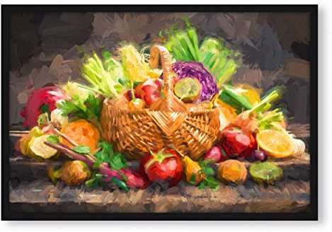 Pixxprint Obst und Gemüse im Korb, Poster im Bilderrahmen, Format: 38x30cm, Kunstdruck gerahmt
