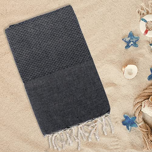 Lisola - Fouta Strandtuch aus reiner Baumwolle, einfarbig, ideal für Strand, Meer und Pool, 100 x 200 cm, Farbe: Schwarz, Modell: HAMMAM