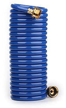 FUNJEE EVA-Spiralen-Gartenschlauch für Gärtner: einziehbare, selbstaufwickelnde Schläuche mit 1,9 cm (3/4 Zoll) GHT massiven Messingbeschlägen – knickfrei und flexibel für Haus und Garten (6 m, blau)