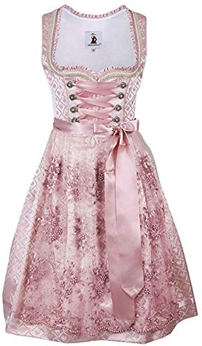 TrendiMax Trachten Damen Dirndl Midi Dirndlkleid Tachtenkleid für Oktoberfest mit Spitzenschürze, Rosa,46