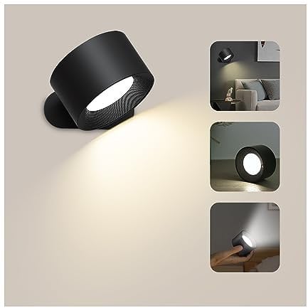 Applique Murale Interieur, Lampe Murale Touch LED avec Port de Charge USB Contrôle Tactile, 3 Niveaux de Luminosité 3 Températures Rotatifs 360° Lampe de Chevet pour Chambre à Coucher 1 Pièce (Noir)