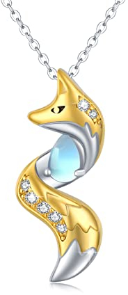 Fuchs Halskette Silber 925 Mondstein Fuchs Kette, Tier Kette Mondstein Halskette Fuchs Schmuck Geschenke Geburtstag Weihnachten für Damen (Gold)
