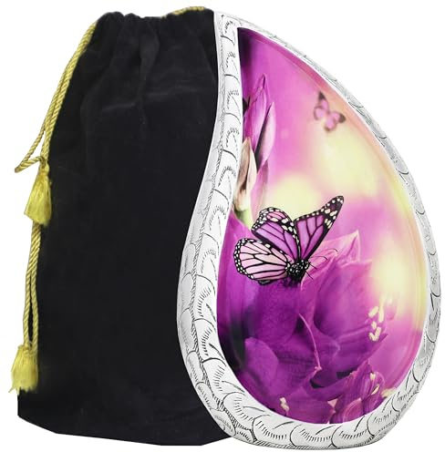 M MEILINXU Purple Urns for Human Ashes Adult Female, Butterfly Teardrop Urn | Butterfly Urn for Men, Cremation Urn Suitable for Funeral Services and Burial or Memorial Display at Home or in a Niche