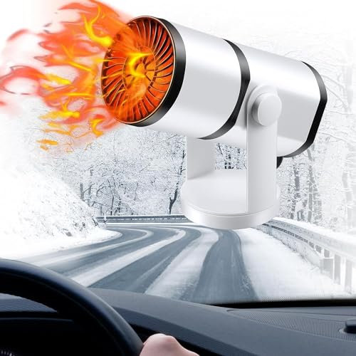 TOTMOX 12V / 24V 150W / 200W Chauffage de voiture portable pour prise allume-cigare, dégivreur automatique rotatif, blanc