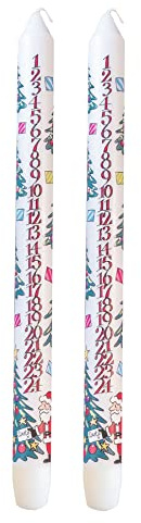 Pack of 2 Traditional Countdown to Christmas Advent Candle | Christmas Tree Design With Numbers | Festive Dinner Taper Candle