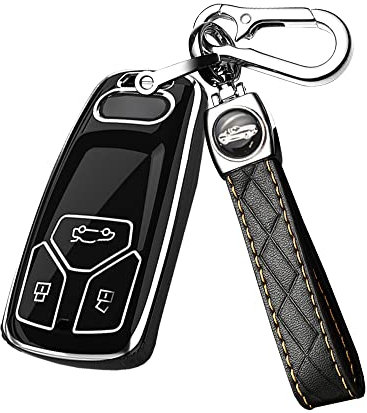 ontto Autoschlüssel Hülle Schlüsselhülle Passt für Audi A4 B9 S4 RS4 A5 F5 RS5 A6 A7 A8 D5 Q2 Q5 Q7 SQ5 SQ7 TT TTRS R8 (nur Keyless) Schutzhülle Silikon Fernbedienung Cover Schlüsselanhänger-Schwarz