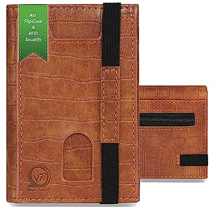 Venia Trade® Slim Wallet mit Münzfach | vegan | Geldbörse | Geldbeutel Herren | PU Leder | Brieftasche | Alu Case mit RFID Schutz | Portemonnaie | Kartenetui bis 11 Karten & Scheinfach