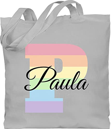Baumwolltasche - Initialen - One Love Liebe Rainbow Regenbogen LGBTQ Gay Pride Regenbogenfarben LGBT mit Namen - Unisize - Hellgrau - namens geschenke buchstaben paula stoffbeutel