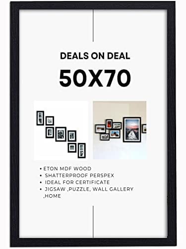 DEALS ON DEAL Extra Wide 50x70cm Frame Black- Large 50 x 70 cm Picture Frames jigsaw puzzle, With Eton Wood, Clear Perspex Front & Wall Hanging Hooks- for Wall Decoration Photos Canvas Paintings