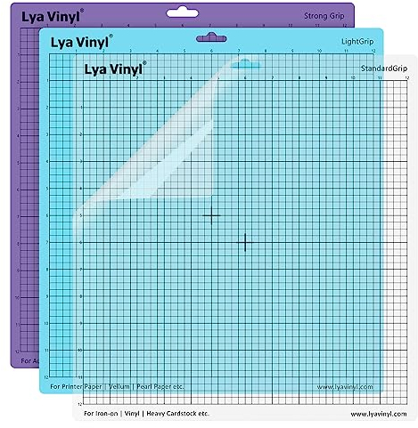 Lya Vinyl Schneidematte für Silhouette Cameo 4/3/2/1(12x12 Zoll,3 Stück-StandardGriff,Lichtgriff,Starker Griff) quadratisch,gerasterte, selbstklebende, rutschfeste Schnittmatte