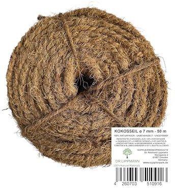 DR.LIPPMANN Kokosseile ø 7 mm / 50 m – Reine Naturseile, unbehandelt, für den Garten, zum Baum anbinden und für DIY Projekte