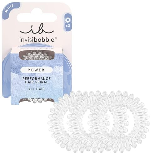invisibobble Power Crystal Clear, Durchsichtig Spiral Haargummi für Dickes Haar & Aktiven Lebensstil, HAIRLOVETECH™ Technologie, starker Halt & Komfort, ideal für Damen & Herren, 3 Stück