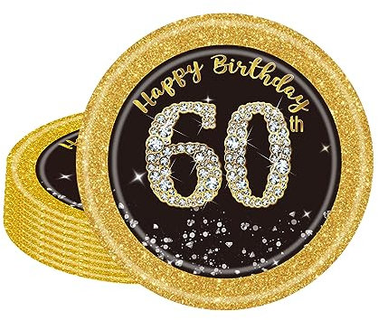 16 platos de papel negro y dorado, decoración para 60 cumpleaños, fiestas, 17,78 cm, platos de papel de para hombre, mujer, cumpleaños, fiestas, accesorios para fiestas con temática negro