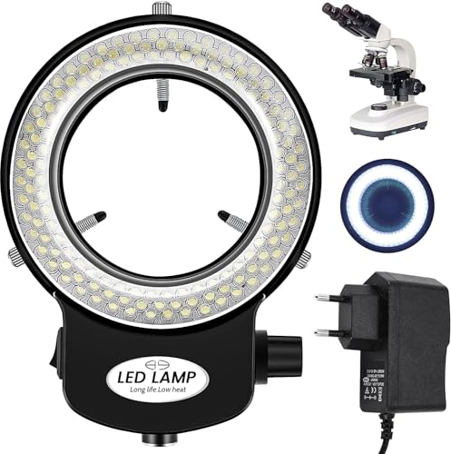 Kopinma Mikroskoplicht Ringlicht, 6000K 0-100% Einstellbar, Stereomikroskop Light Illuminator, 144 Lampenperlen, LED-Lichtquelle, Industrielle Mikroskop-Ringbeleuchtung für Stereomikroskop, EU-Stecker
