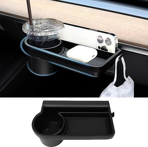 Car Glove Box Storage Organizer Tray for Tesla Model 3 Model Y 2022-2023, Car Center Control Organizer with Cup Holder, Phone Slot and Hook