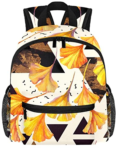 Ginkgo-Rucksack mit Blättern und Dreiecken für Kleinkinder, Jungen, Mädchen, Kindergarten, Kinder, Snacks, Kindergarten, Schule, Rucksack, mehrfarbig, 10x4x12 in