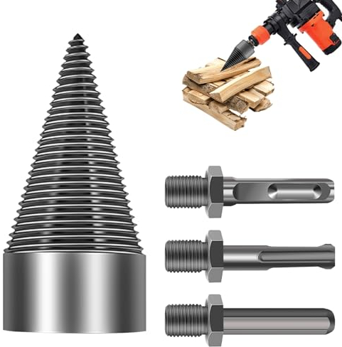 Bebochoi Brennholz Kegelbohrer Set, Holzspalter Schraube Kegel 50mm, Holzspalter-Bohrer mit 3 Bohrgriffe, Brennholz Bohrer für Haushalt Bohrmaschine, Bohrkegel Holzspalter für Mittelhartes Brennholz