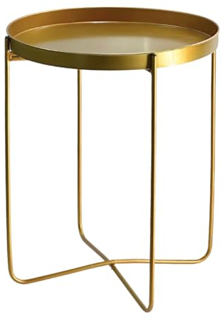Trendi® Round/Metal Folding/Side Table Tray Top Light/Portable/Coffee/Night Stand (New Golden Design)