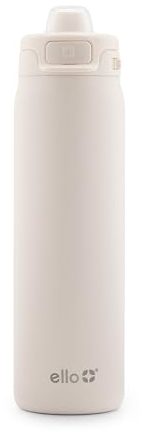 Ello Pop & Fill 22oz Stainless Steel Water Bottle with Quick Fill Technology, Double Walled and Vacuum Insulated Metal, Leak Proof Locking Lid, Sip and Chug, Reusable, BPA Free, Cream