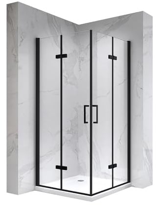 MOG Duschkabine Matilde 90x120 Höhe: 190 cm, Eckkabine mit Falttüren in Schwarz, Falttürkabine aus 6mm durchsichtigem Nano ESG-Sicherheitsglas - LINKS & RECHTS MONTIERBAR! - ALLE GRÖSSEN DK11B