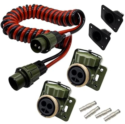 SERTPLAS 2 polig NATO 50mm² Elektrowendel, 2 x 50 mm², 4 Meter NATO Wendel, 12V/24V NATO Spiralkabel, 2 x NATO Steckdose mit 50 mm² Ink. Gummidichtung, auch Starthilfe einsetzbar