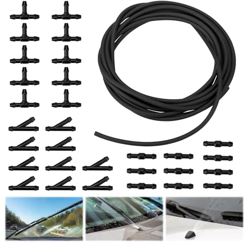 5m Scheibenwaschanlage Schlauch mit 30 Stücke Schlauchverbinder, Wischwasserschlauch Reparaturset, Automotive Schlauch Gummi Wischwasserschlauch, Universal Wischwasserschlauch Spritzwasserschlauch