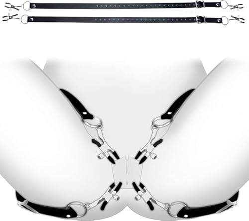 Naughty Drawer - Pussy Clamp - Pussy Spreader Straps with Clamps, Labia clamp with Adjustable Spreader Strap, Clitoris Toys, Female Chastity, Vagina Metal clamp in Black Leather, Clitoral clamp