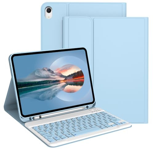 Divufus Funda con teclado para iPad de 10ª generación (azul claro)