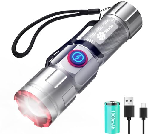 Skylla Taschenlampe aufladbar Mini LED sehr helle torch USB Wasserdichte 2500 Lumen 5 Licht Modi Variable Zoom Handfackeln Notfall Tasche Blitz für Camping, Notfälle, Spaziergänge mit dem Hund