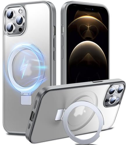 Chicfun Magnetisch Ständer für iPhone 12 Pro Max Hülle für MagSafe [Nr.1Magnetkraft+Handlicher Ständer+Militär Stoßfest] Schutzhülle Handyhülle iPhone 12 Pro Max Case Cover Silikon Bumper Grau