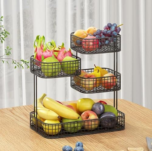 JUNYFFF Cesta para Fruta De 4 Niveles, Fruteros De Cocina, Canasta De Frutas, Práctica Cesta De Frutas De Metal, Tazón De Frutas 4 Pisos, Almacenamiento Canasta para Frutas, Bocadillos,Negro