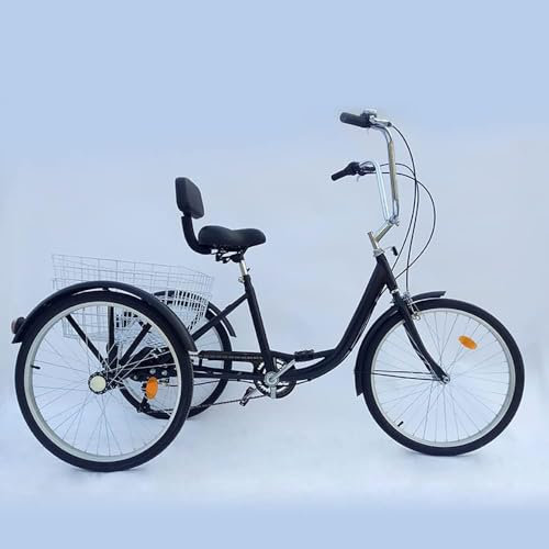 Dreirad für Erwachsene 24 Zoll Dreirad 6 Gang Lastenfahrrad mit 57 * 47 * 28cm Korb Aluminium Cruiser Tricycle for Adult